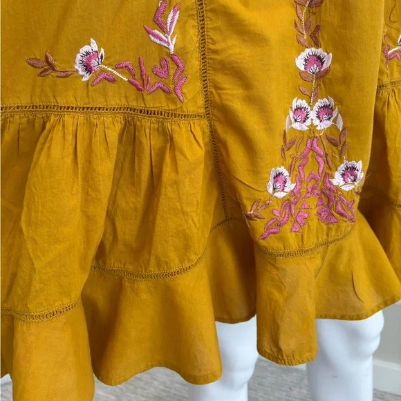 Free People Pavlo Floral Embroidered Babydoll Dress SIze Small Tiered Ruffle - Picture 5 of 15